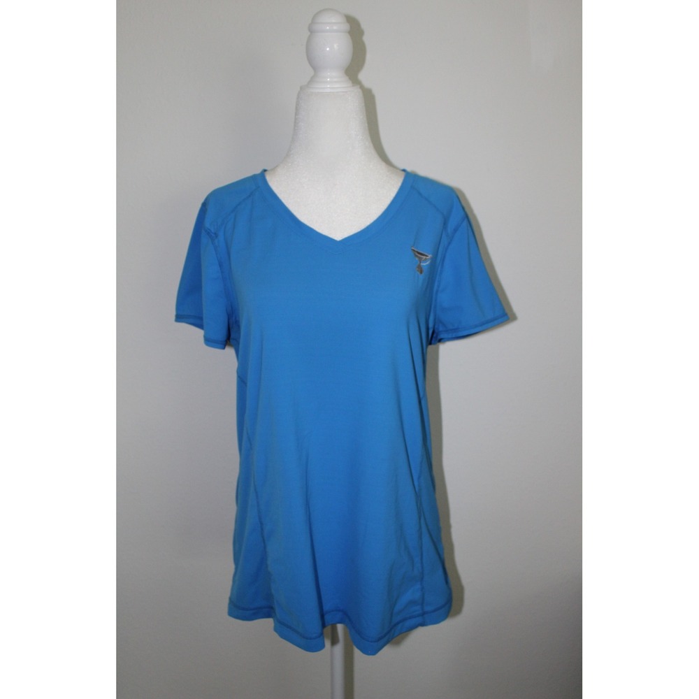 Lilly Pulitzer Luxletic Blue FedEx Cup Logo V-Neck Golf Top Shirt Womens Large